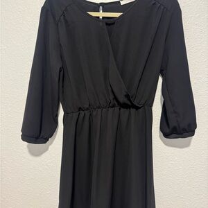 Lush Black Long-Sleeve Wrap Dress